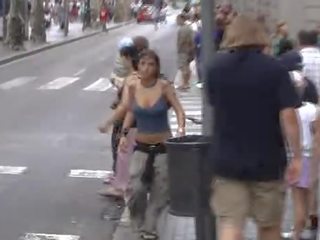 Sensational damsel With Big Tits Walking On Street