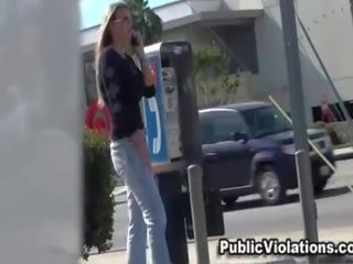 Fat girlfriend inside blue jeans talking onto the street call