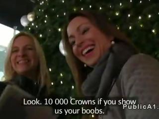 Sisters sharing pecker in public for cash