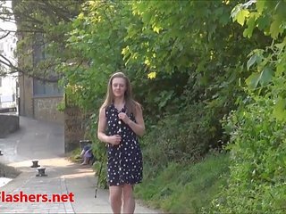 Beguiling teen flasher Lauras amateur public nudity and voyeur exposure of small tits