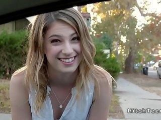 Thankful blonde teen hitchhiker fucks strangers pecker
